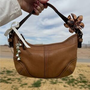 Coach Brown Leather Shoulder Bag with Crescent Shape